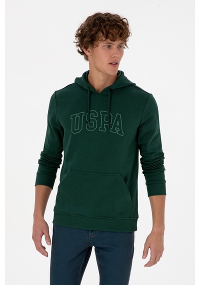 U.S. Polo Assn. Erkek Regular Fit Kapüşonlu Koyu Yeşil Basic Sweatshirt 50315663-VR079