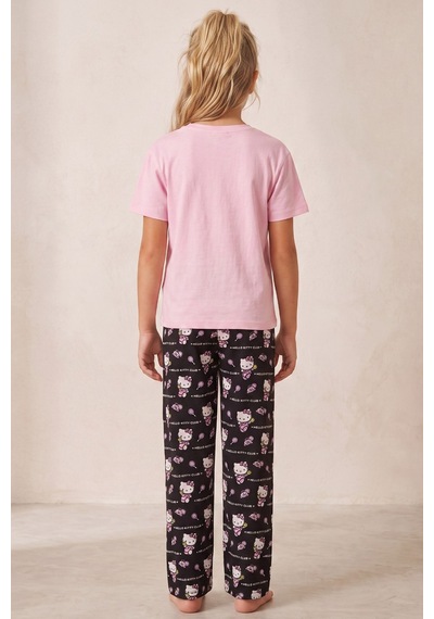 Siyah İnci Hello Kitty Lisanslı %100 Pembe Çok Renkli Bisklet Yaka Pijama Takım 26120461