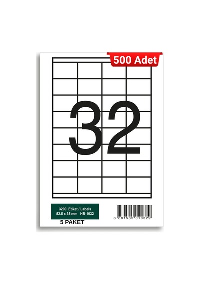Herboy Hb-1032 52,5 X 35 Mm A4 Laser Etiket 500 Adet