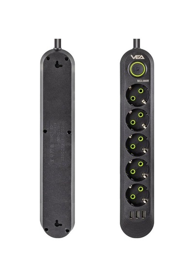Vea Va-21561 5'li 3 Usb'li 1.5 Metre Akım Korumalı Priz Siyah