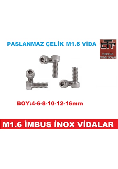 M1.6 Imbus Minik Mikro Vida Inox Adet ve Boy Seçenekli 48 Adet-6 MM