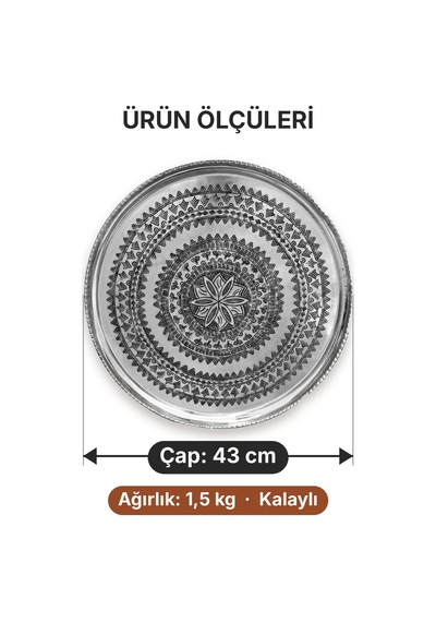 Binbir Trend 43 Cm El İşlemeli Otantik Desenli Kalaylı Urfa Bakır Tepsi Tps-0777 Gümüş