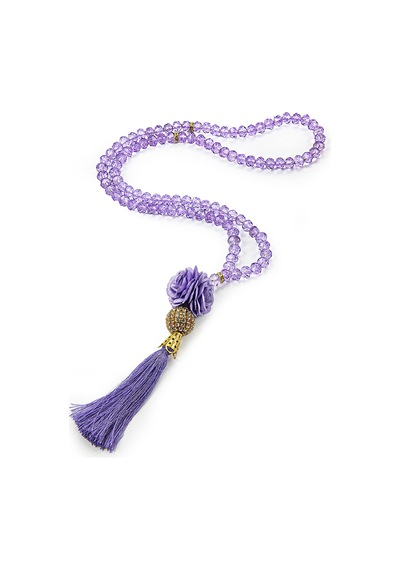 Gül Püskülü Detaylı Kristal Görünümlü 99lu Hac Umre Hediyelik Tesbih Fuşya
