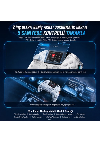 Beitong KP50 Hall Effect LCD Ekranlı Kablosuz Beyaz Gamepad
