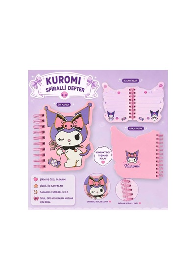 Sanrino Kuromi Spiralli Defter Çizgili Özel Kesim Mor Mini Boy 3 3