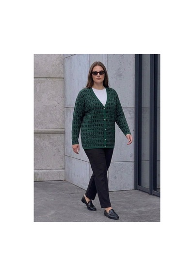 Onno Style Women Klasik Triko Renkli Düğmeli Ceket Yeşil