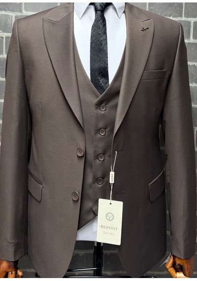 Dupont Classics Erkek Slim Fit 6 Drop Sivri Yaka Yelekli Poliviskon Çift Yırtmaç Takım Elbise Kahverengi Dupont Classics Erkek Slim Fit 6 Drop Sivri Yaka Yelekli Poliviskon Çift Yırtmaç Takım Elbise Kahverengi
