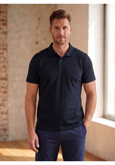 Smalltouch Unisex Kadın Erkek Polo Yaka Regular Kalıp Düğmeli Pike Tişört Koyu Lacivert