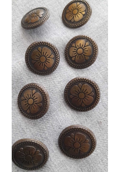 Antık Sarı Metal Düğme 18 Mm 8 Adet