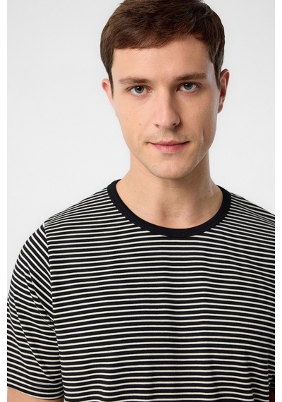 Antioch Regular Fit Çizgili Erkek T-shirt Siyah