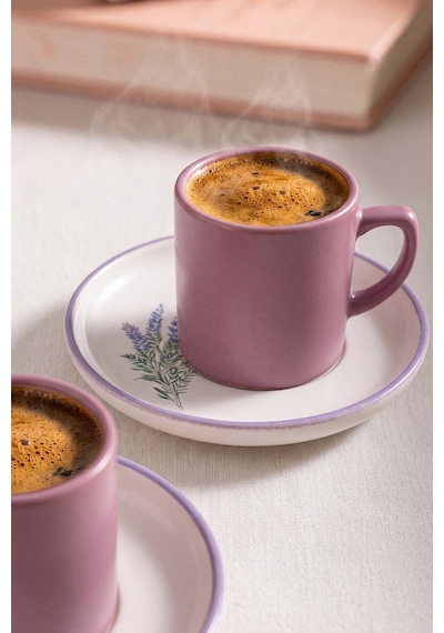 Mor Elegant Blossoms 2 Kişilik Kahve Sunum Seti - 4 Parça Çok Renkli