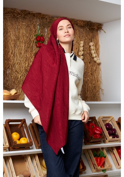 Mirsoy Scarf Ritmik Desen Pamuk Jakar Şal Bordo