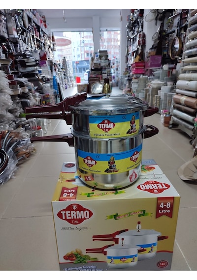 Termo Alüminyum Düdüklü Tencere 8lt Ve 4lt Tek Kapak İki Tencre Gümüş