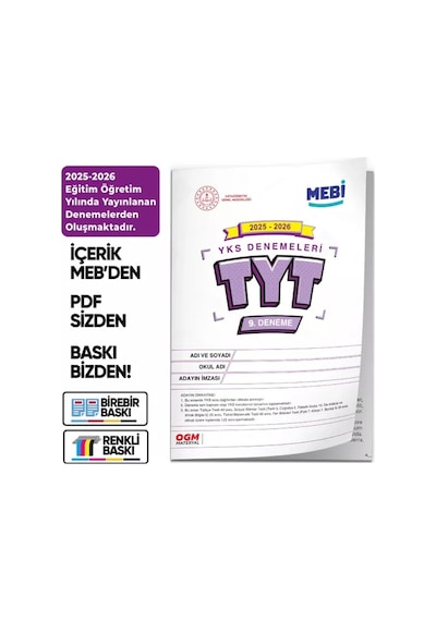 2026 YKS-TYT MEBİ OGM Güncel Seri Online Deneme 12li SET BASKI ÜCRETİ