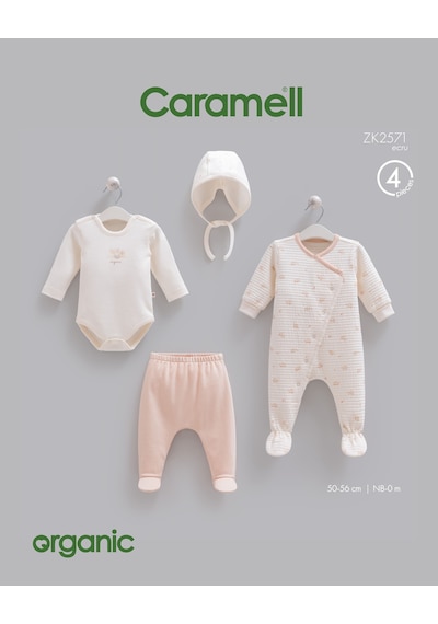 Caramell Tiny Baby Organik Tulumlu 4'lü Set Kız renkli