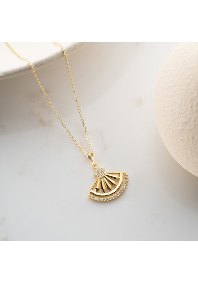 Vaoov 925 Ayar Gümüş Gold Yelpaze Kolye Altın