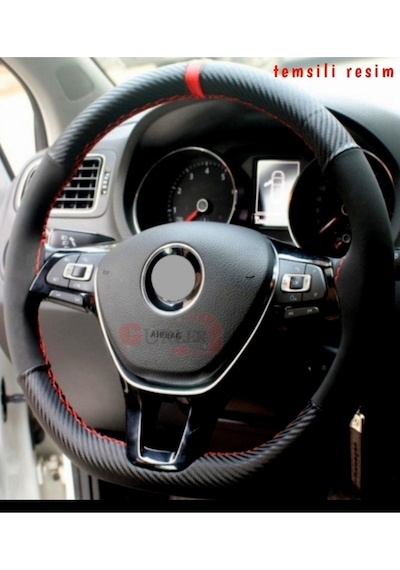 Opel Astra J Kasa Uyumlu Kırmızı Yüzüklü Karbon Alkantra Deri Direksiyon Kılıfı
