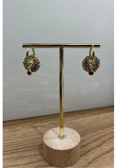 Mineli Vintage Kırmızı Toplu Küpe Çok Renkli