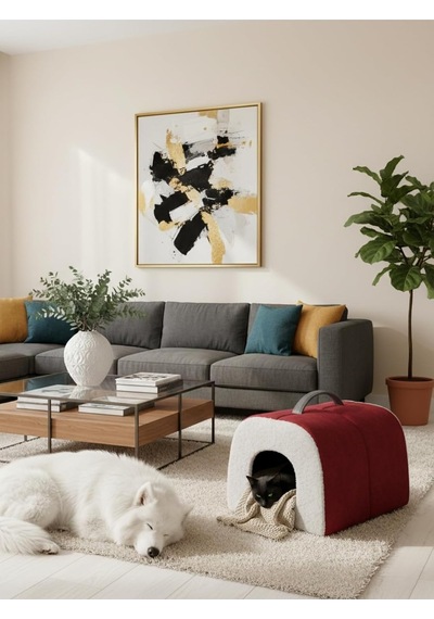 Taşınabilir Kedi Köpek Yatağı, Mağara Model Yuva, Kırmızı, S Beden