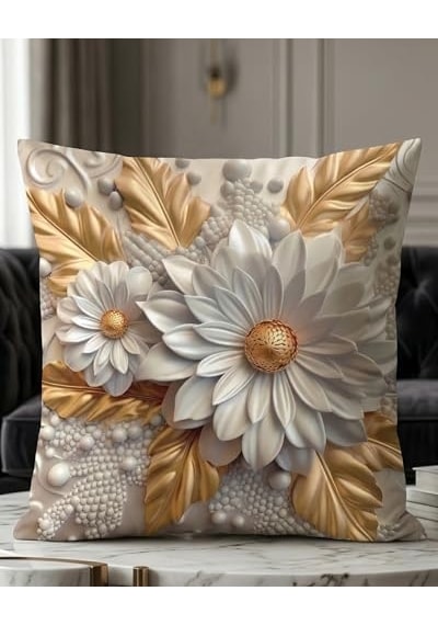 Gold Yapraklı Papatya Desenli 3d Dijital Baskılı Lüks Dekoratif 4'lü Kırlent Kılıfı Seti Diğer