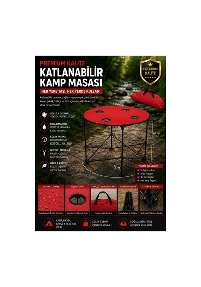 H-a Katlanır Kamp Masası Kırmızı