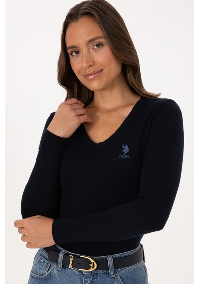 U.S. Polo Assn. Kadın Lacivert V Yaka Basic Kazak 50307712-VR033