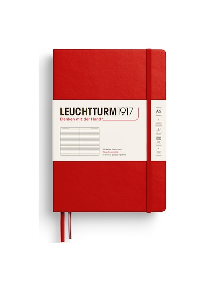 Leuchtturm1917 Not Defteri Orta Boy A5 , Sert Kapak, 251 Numaralandırılmış Sayfa, Çizgili, Kiraz Kırmızı