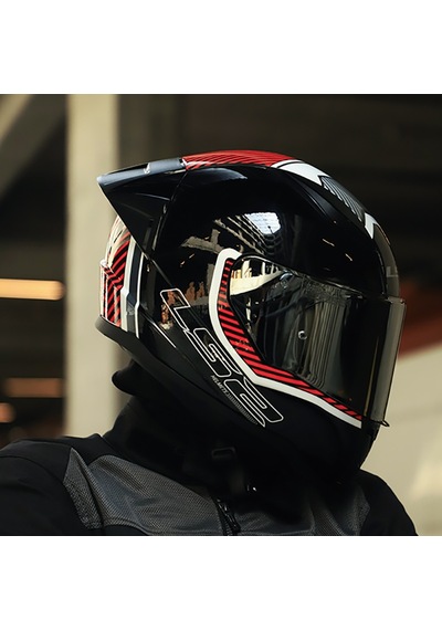Gri Cam + Ls2 Rapid 2 Race Extra Kask Beyaz - Kırmızı