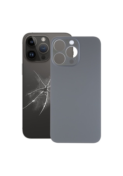 Rogfer Apple Uyumlu iPhone 14 Pro İçin Kolay Değiştirme Büyük Kamera Deliği Cam Arka Pil Kapağı Siyah Siyah Siyah