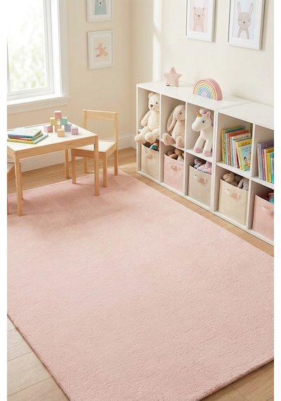 Pembe Post Peluş Kaymaz Taban Çocuk Odası Halısı Yumuşak Çocuk Halısı Yolluk Pembe Pembe