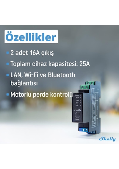 Shelly Pro 2PM DIN Ray 2 Kanal Enerji Ölçer Röle