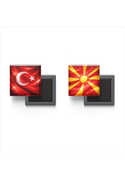 9x9 Cm Buzdolap Magnetleri - Kuzey Makedonya Bayrağı Ve Türk Bayrağı - 2'li Set Magneti