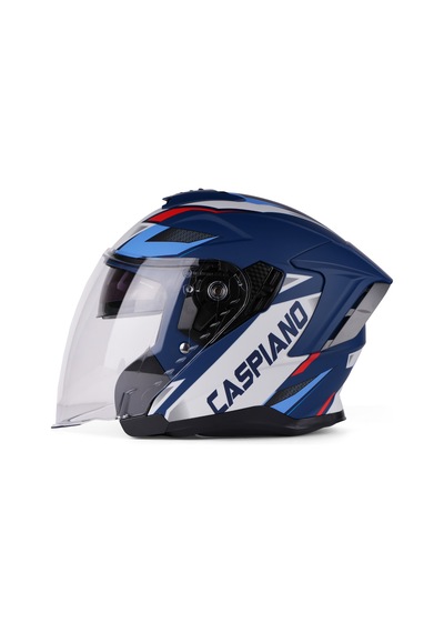 Valente Çenesiz Yarım Kask Caspiano Çenesi Z Csp 097 Matt Blue Gray Şeffaf Vizörlü Motosiklet Kaskı Mavi