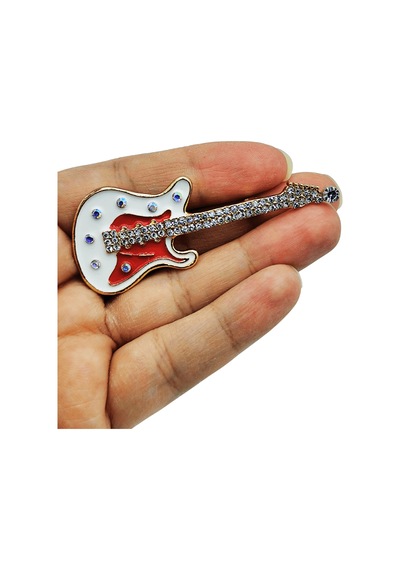 Işıltılı Elektro Gitar Figürlü Tasarım Broş Müzik Tutkusu Yaka İğnesi Çok Renkli