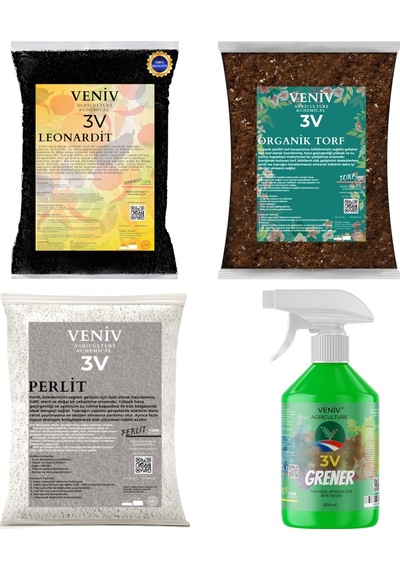 3v Bitki Bakım Yetiştirme Seti-torf 2l -leonardit 2l -perlit 2l -greener Yeşil Bitkiler İçin 500 Ml 4