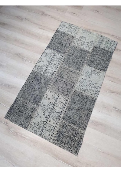 Türkmen Halı Vintage Mood 3205A Gri 80X150Cm Patchwork Kilim