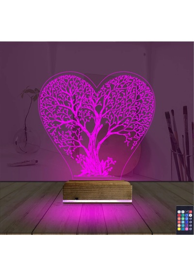 Luvivia Hayat Ağacı Kalp Ağaç 3d Lamba - Masa Gece Lambası Şeffaf