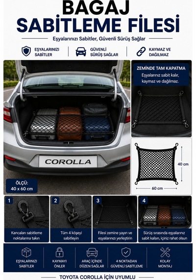 Drıve Bagaj Sabitleme Filesi Toyota Corolla Uyumlu 40x60