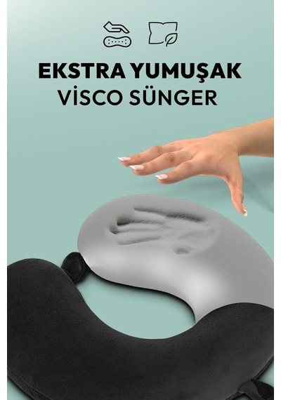 Wexta Seyahat Boyun Yastığı Comfort Ortopedik Seyahat Yastığı Visco Siyah