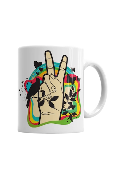 Peace Love Barış İşareti Kupa Bardak Porselen Karışık