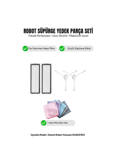 Robot Vacuum S40c E101 İle Uyumlu 2 Yan Fırça 2 Filtre 1 Temizlik Bezi 5.0