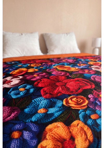 Örgü Çiçekler 5d Çok Amaçlı Tek Kişilik Baskılı Pike & Yatak Örtüsü 160x220 Cm Çok Renkli