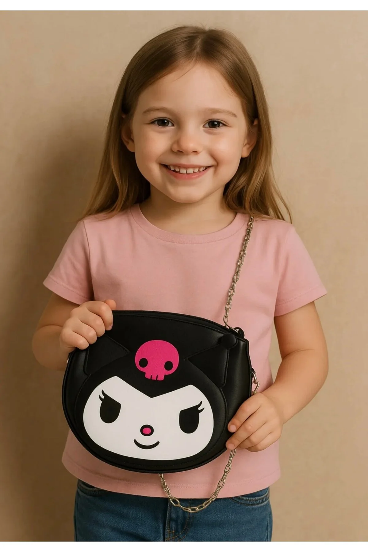 Kuromi Peluş Oyuncak 40cm+ Deri Çanta Hediyelik Set Siyah