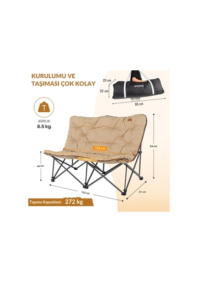Kingcamp Lemon Lux Double Ultra Konforlu Çift Kişilik Kamp Sandalyesi Khaki Bej