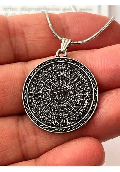 Esmaül Hüsna Ve Faziletleri Dua Temal Manevi Koruyucu Dini Çelik Kolye Gümüş