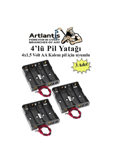 4 Lü Pil Yatağı Deney 3 Adet Pil Yuvası Pil Kutusu Aa Kalem Kalın Pil 4x1,5 Volt Yaylı Pil Yuvası