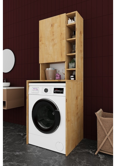Asra Trend Çamaşır Makinesi Üstü Banyo Dolabı BD-02 %100 MDF Kapaklı Organizer Raf Safir Meşe Asra Trend Çamaşır Makinesi Üstü Banyo Dolabı BD-02 %100 MDF Kapaklı Organizer Raf Safir Meşe