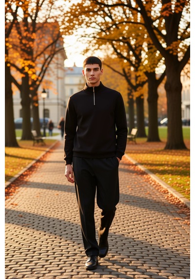 Benerly Erkek Dik Yaka Fermuarlı Standart Kol Regular Kalıp Sweatshirt Fo siyah