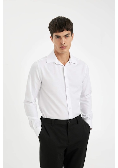 DeFacto Slim Fit Dar Kesim Oxford Basic Düz Pamuk Karışımlı Uzun Kollu Beyaz Gömlek R4340AZ24AUWT34