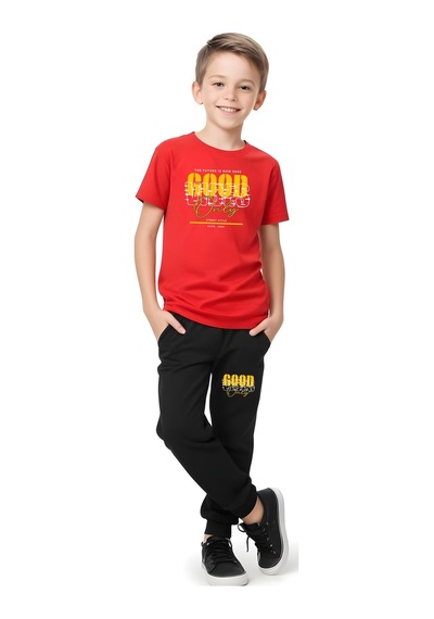 Fyk Kids Erkek Çocuk 3'lü Set The Moon-good Yazı Baskılı Yazlık Alt-üst Takım Çok Renkli